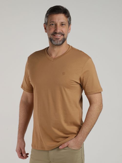 Camiseta Básica Gola V Masculina MARROM