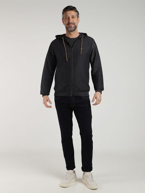 Jaqueta Moletinho com Capuz Masculina PRETO