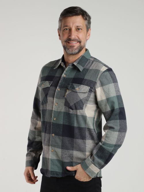 Camisa Manga Longa Xadrez Masculina CINZA/VERDE