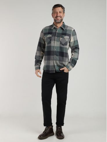 Camisa Manga Longa Xadrez Masculina CINZA/VERDE