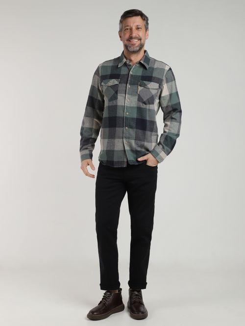 Camisa Manga Longa Xadrez Masculina CINZA/VERDE