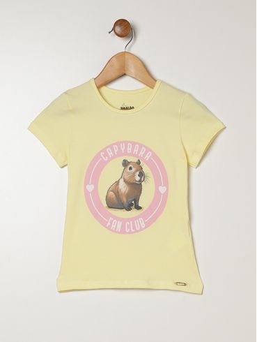 Blusa Cotton Manga Curta Infantil Para Menina - AMARELO