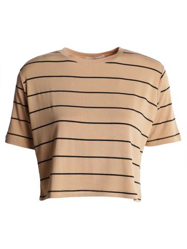 Blusa Cropped Listrada Autentique Feminina CAQUI/CAQUI/PRETO