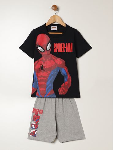 Conjunto Curto Spiderman Infantil Para Menino - PRETO