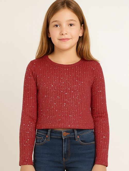 Blusa Manga Longa Juvenil Para Menina - BORDO