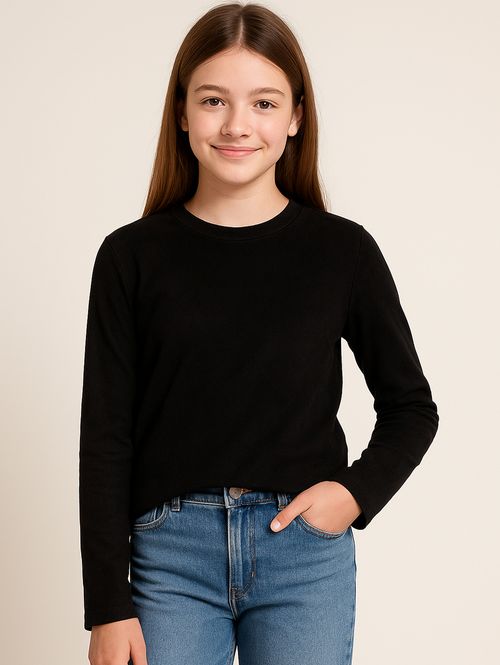 Blusa Manga Longa Juvenil Para Menina - Preto
