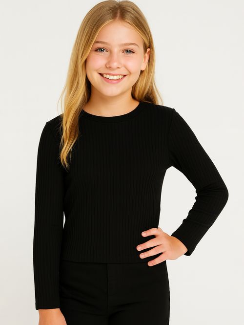 Blusa Manga Longa Juvenil Para Menina - Preto