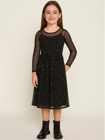 Vestido Tule Juvenil Para Menina - PRETO