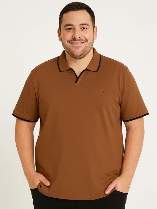 Polo Manga Curta Plus Size Masculina MARROM