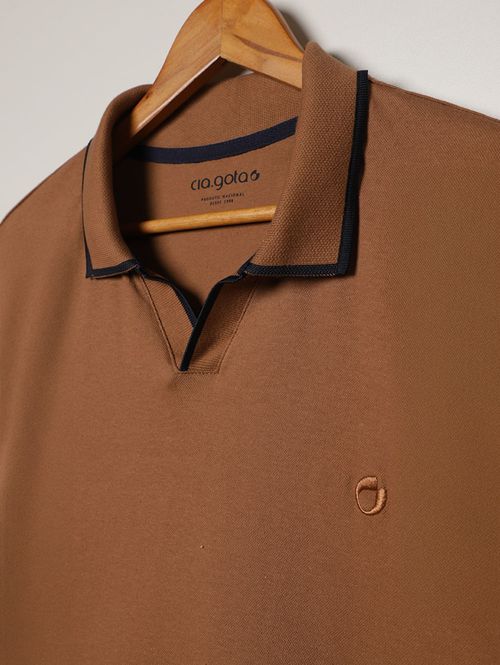 Polo Manga Curta Plus Size Masculina MARROM