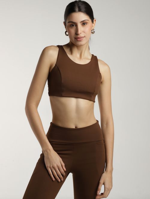 Top Fitness Poliamida Cut Out Vels Feminino MARROM