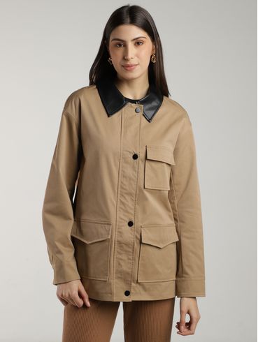 Casaco Parka Sarjado Eagle Rock Feminino BEGE