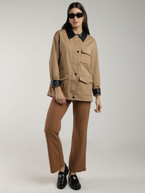 Casaco Parka Sarjado Eagle Rock Feminino BEGE