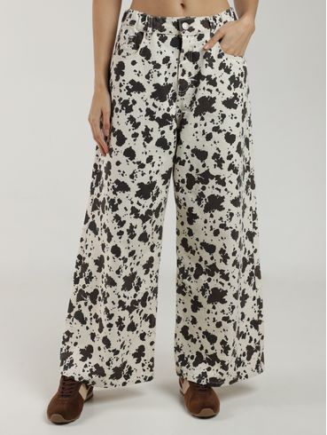 Calça Wide Leg Cow Print Autentique Feminina BEGE