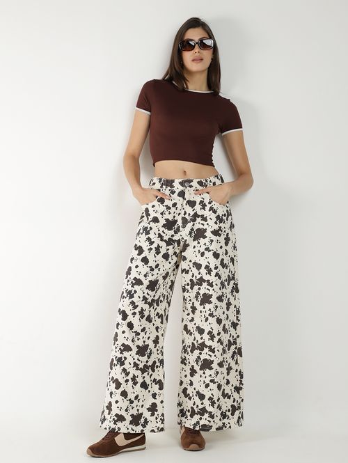 Calça Wide Leg Cow Print Autentique Feminina BEGE