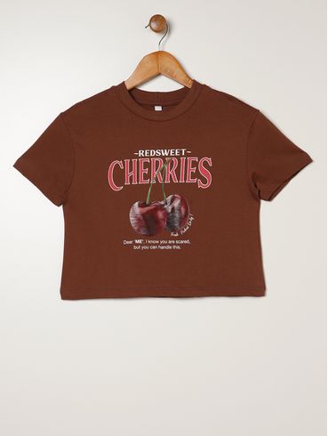 Camiseta Manga Curta Juvenil Para Menina - MARROM