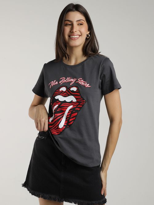 Blusa Manga Curta Rolling Stones Feminina CHUMBO