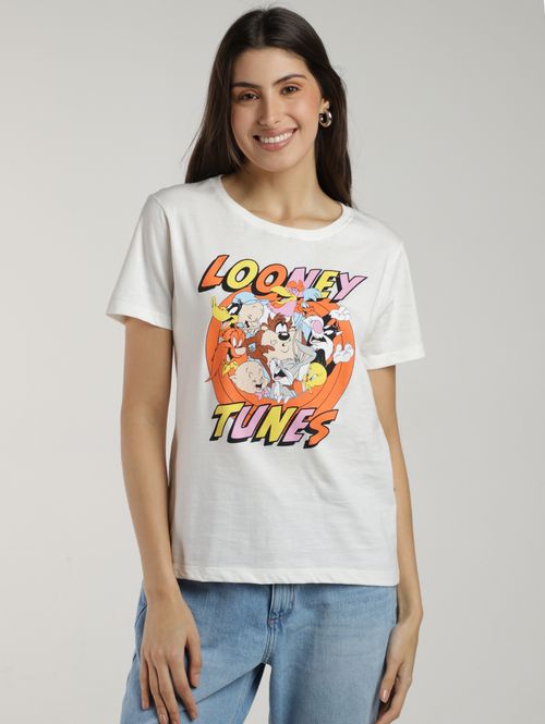 Blusa Manga Curta Looney Tunes Feminina OFF WHITE