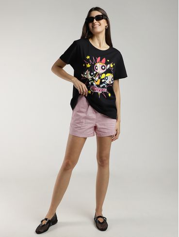 Blusa Manga Curta Meninas Super Poderosas Feminina PRETO