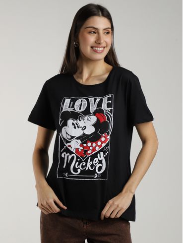 Blusa Manga Curta Love Mickey Feminina PRETO