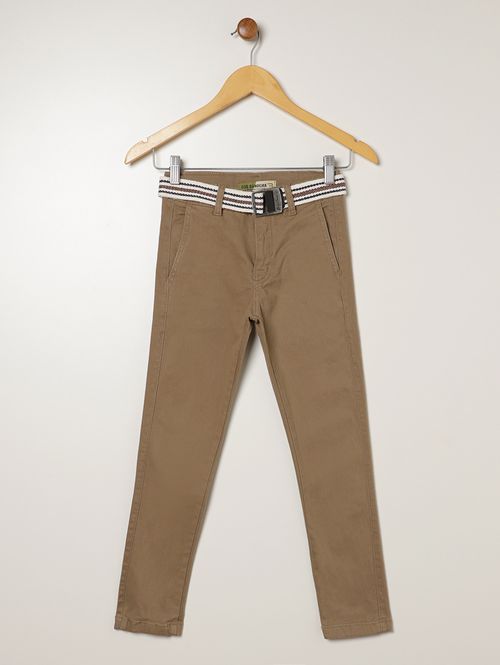 Calça Sarja Com Cinto Juvenil Para Menino - CAQUI