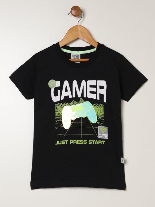 Camiseta Manga Curta Infantil Para Menino - PRETO