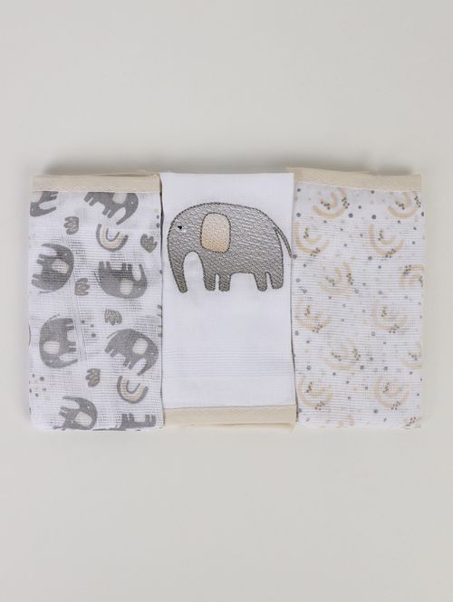 Kit Com 03 Babetes Bordadas Infantil Para Bebê - BEGE