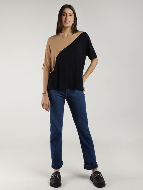 Calça Jeans Reta Com Cinto Pisom Feminina AZUL