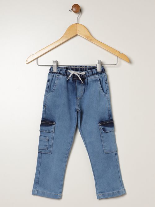 Calça Jeans Cargo Infantil Para Menino - AZUL