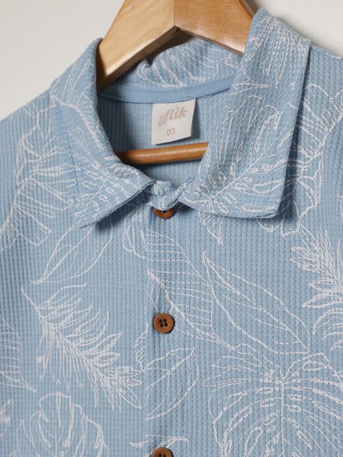 Camisa Malha Waffer Infantil Para Menino - AZUL