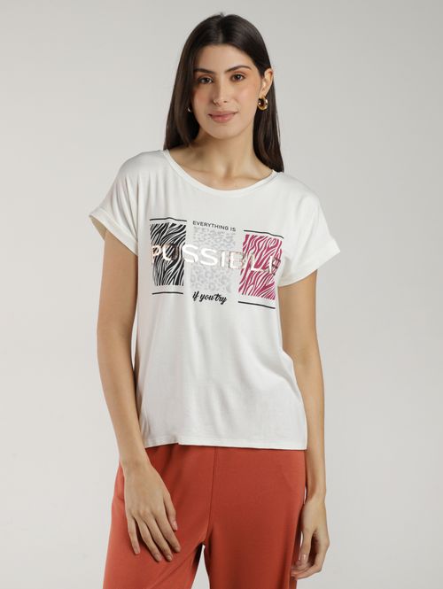 Blusa Animal Prints Manga Curta Feminina OFF WHITE