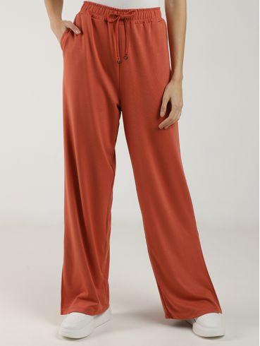 Calça Ponto Roma Com Fenda Feminina MARROM