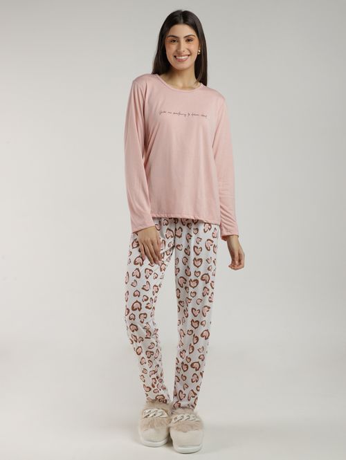 Pijama Longo Feminino ROSE/BEGE