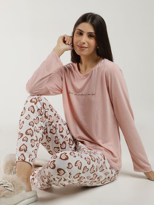 Pijama Longo Feminino ROSE/BEGE
