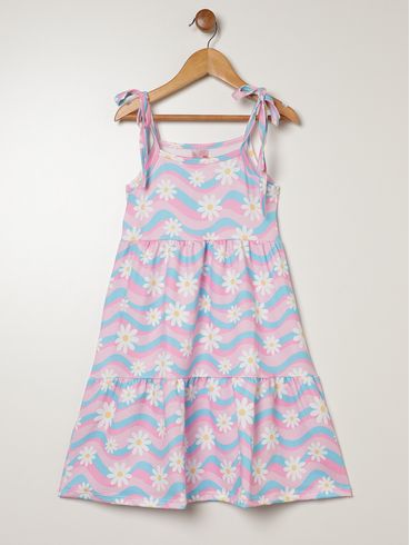 Vestido Malha Crepe Infantil Para Menina - ROSA/AZUL