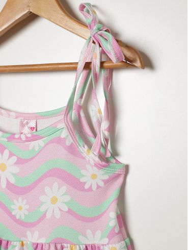 Vestido Malha Crepe Infantil Para Menina - ROSA/VERDE
