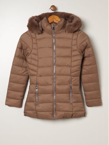 Casaco Parka Juvenil Para Menina - BEGE