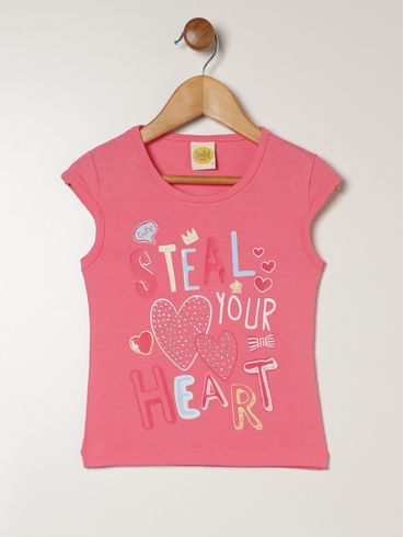 Blusa Manga Curta Infantil Para Menina - ROSA