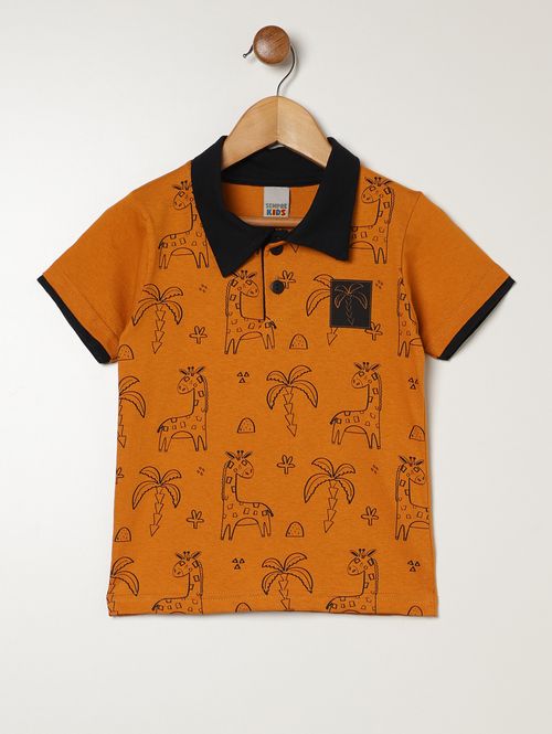Polo Malha Manga Curta Infantil Para Menino - CARAMELO