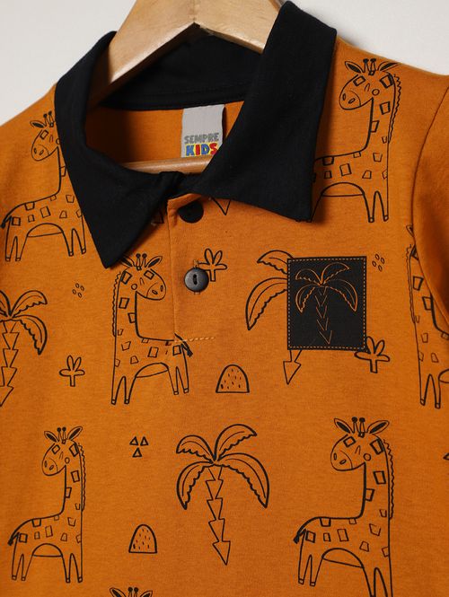 Polo Malha Manga Curta Infantil Para Menino - CARAMELO