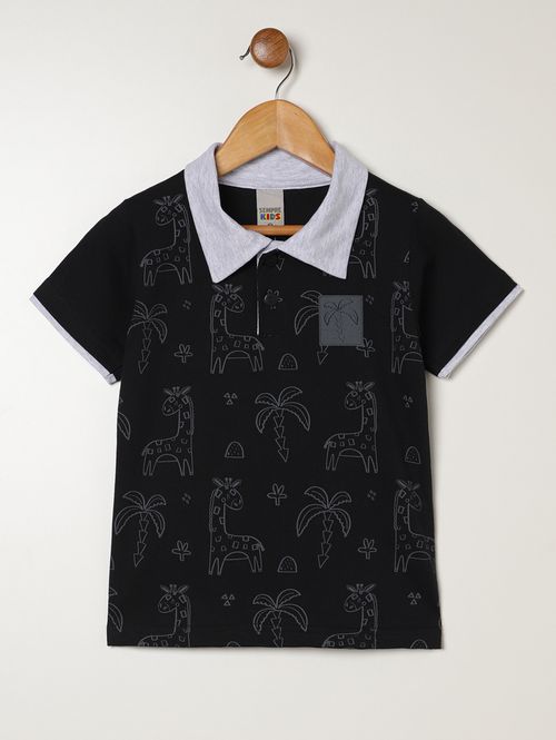 Polo Malha Manga Curta Infantil Para Menino - PRETO