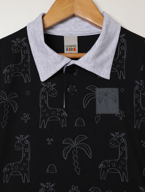 Polo Malha Manga Curta Infantil Para Menino - PRETO