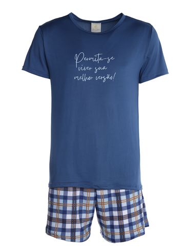 Pijama Curto Suede Xadrez Masculino AZUL