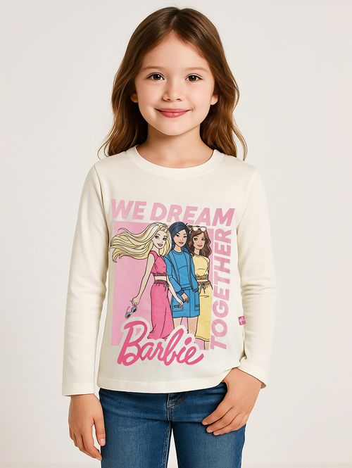 Blusa Manga Longa Barbie Infantil Para Menina - OFF WHITE