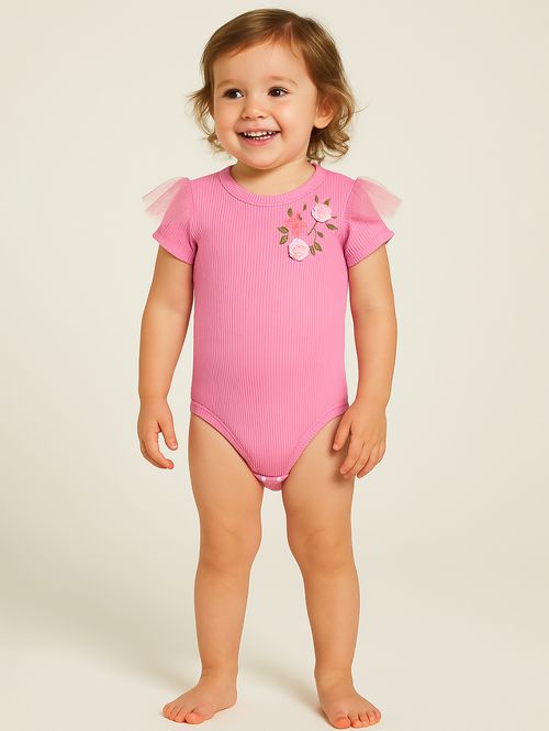 Body Canelado Infantil Para Menina - ROSA