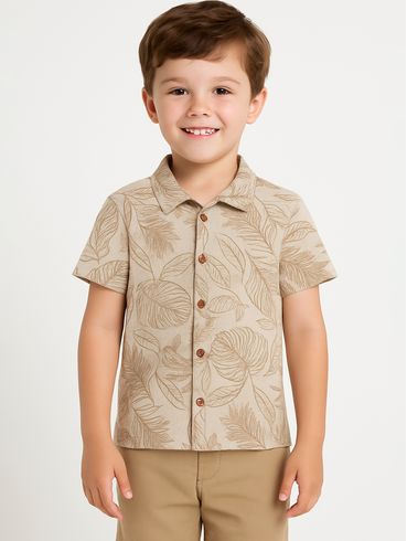Camisa Malha Waffer Infantil Para Menino - CREME