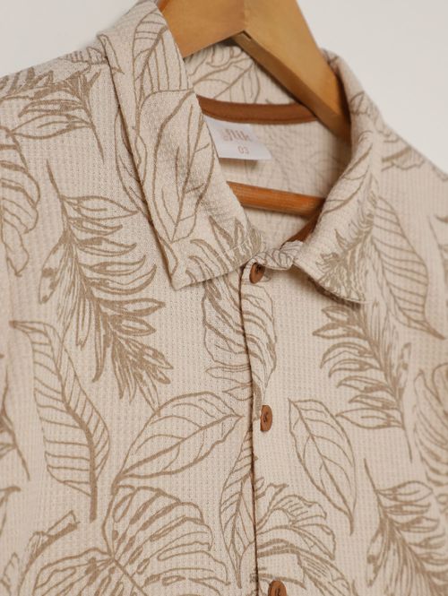 Camisa Malha Waffer Infantil Para Menino - CREME