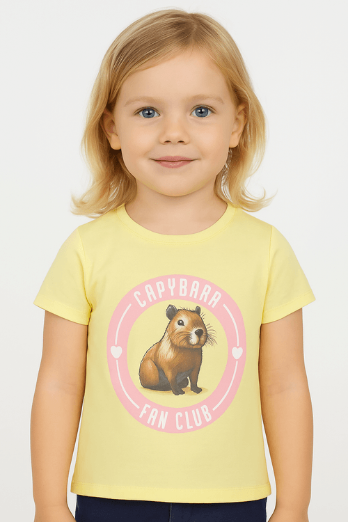 Blusa Capivara Manga Curta Infantil Para Menina - AMARELO