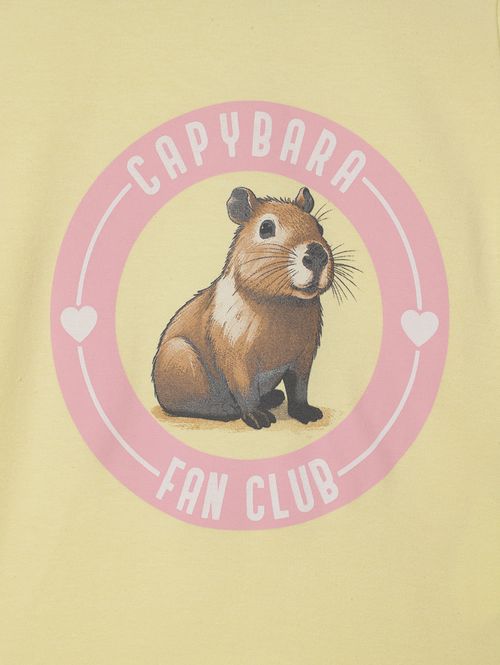 Blusa Capivara Manga Curta Infantil Para Menina - AMARELO