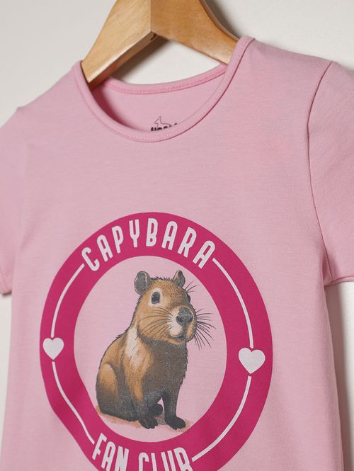 Blusa Capivara Manga Curta Infantil Para Menina - ROSA